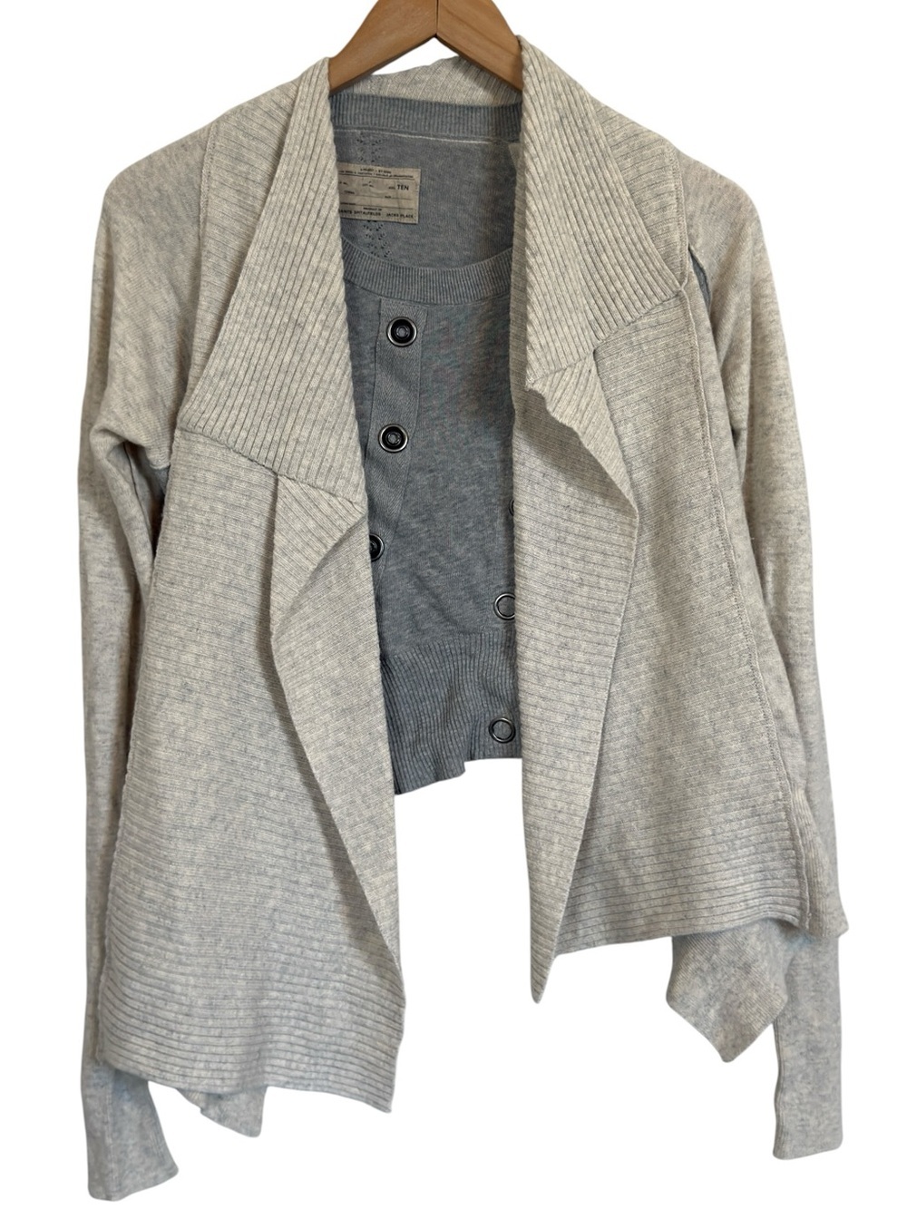 Allsaints Sweater Women’s Size 10 Gray Ivory Asymmetrical Cashmere Angora Blend